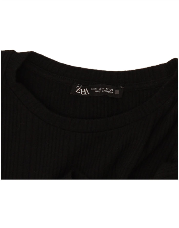 Zara Dame Crop Langærmet Bluse Top UK 10 Small Black