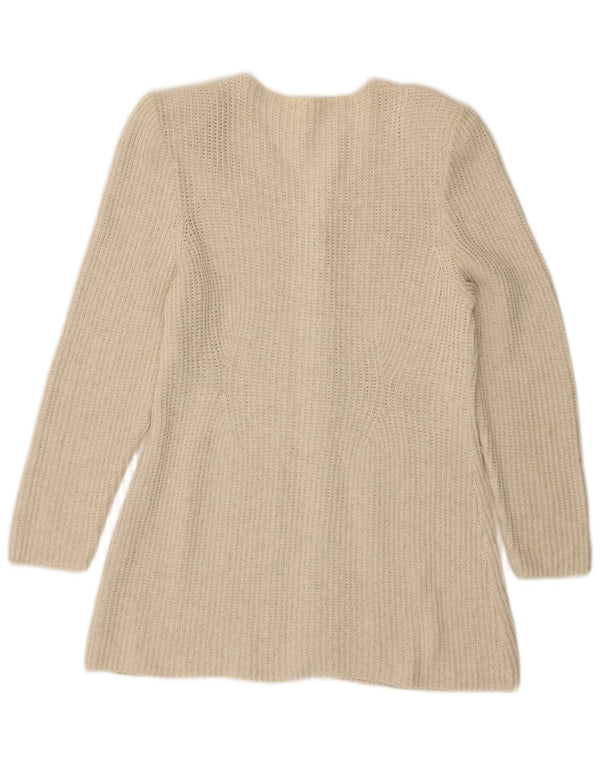Vintage Dame Longline Cardigan Sweater UK 10 Small Off White Bomuld
