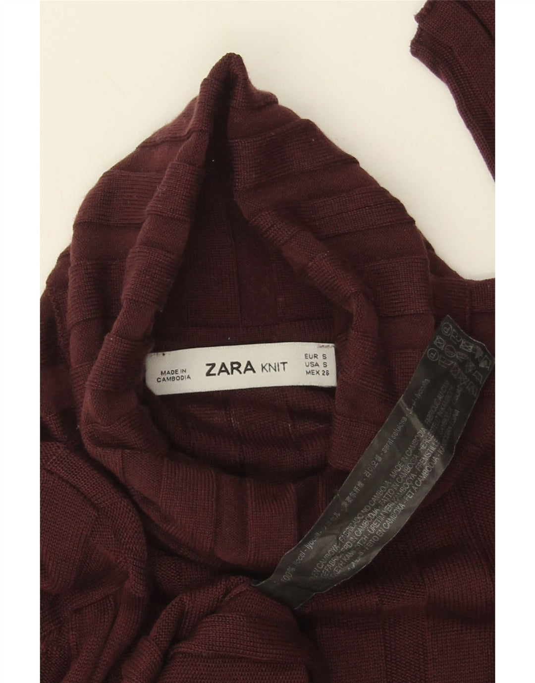 Zara Dame Roll Neck Bluse Top UK 10 Small Burgundy Lyocell