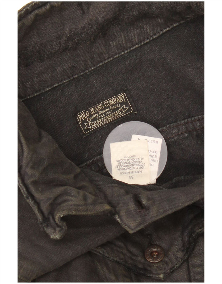 Polo Ralph Lauren Dame Distressed Crop Denim Jacket UK 14 Medium Black