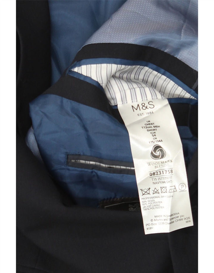 Marks & Spencer Herre Short 2 Button Blazer Jacket UK 44 XL Navy Blue Wool