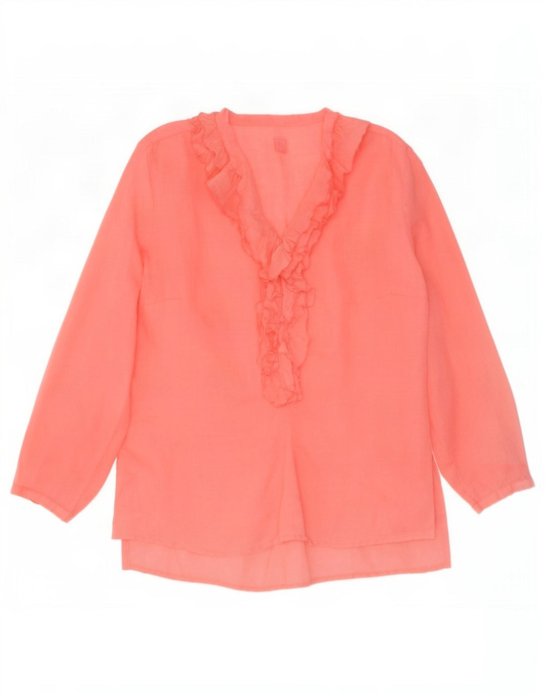 120% Lino Dame Langærmet Flæse Front Bluse Top IT 46 Large Pink Linen