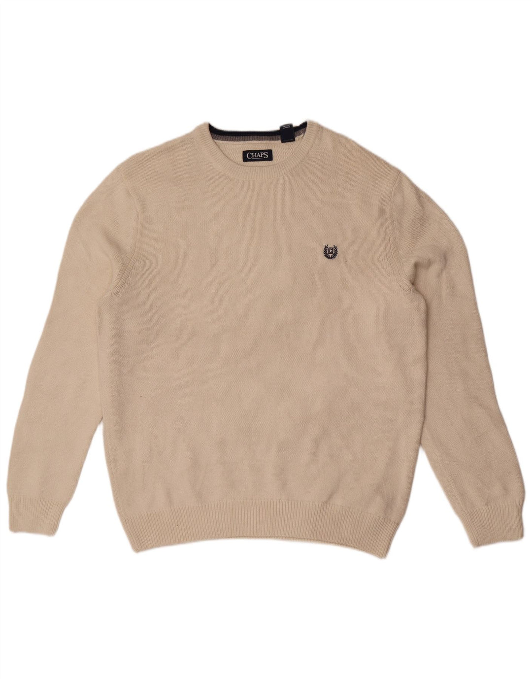 Chaps Herre Crew Neck Jumper Sweater Large Off White Bomuld