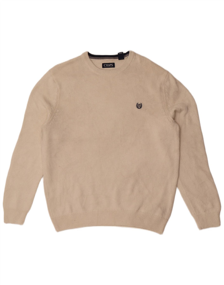 Chaps Herre Crew Neck Jumper Sweater Large Off White Bomuld