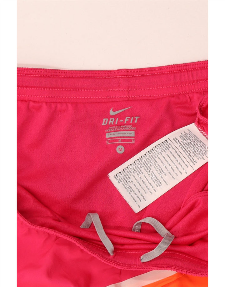 Nike Dame Dri Fit Sports Shorts UK 14 Medium Pink Colourblock Polyester