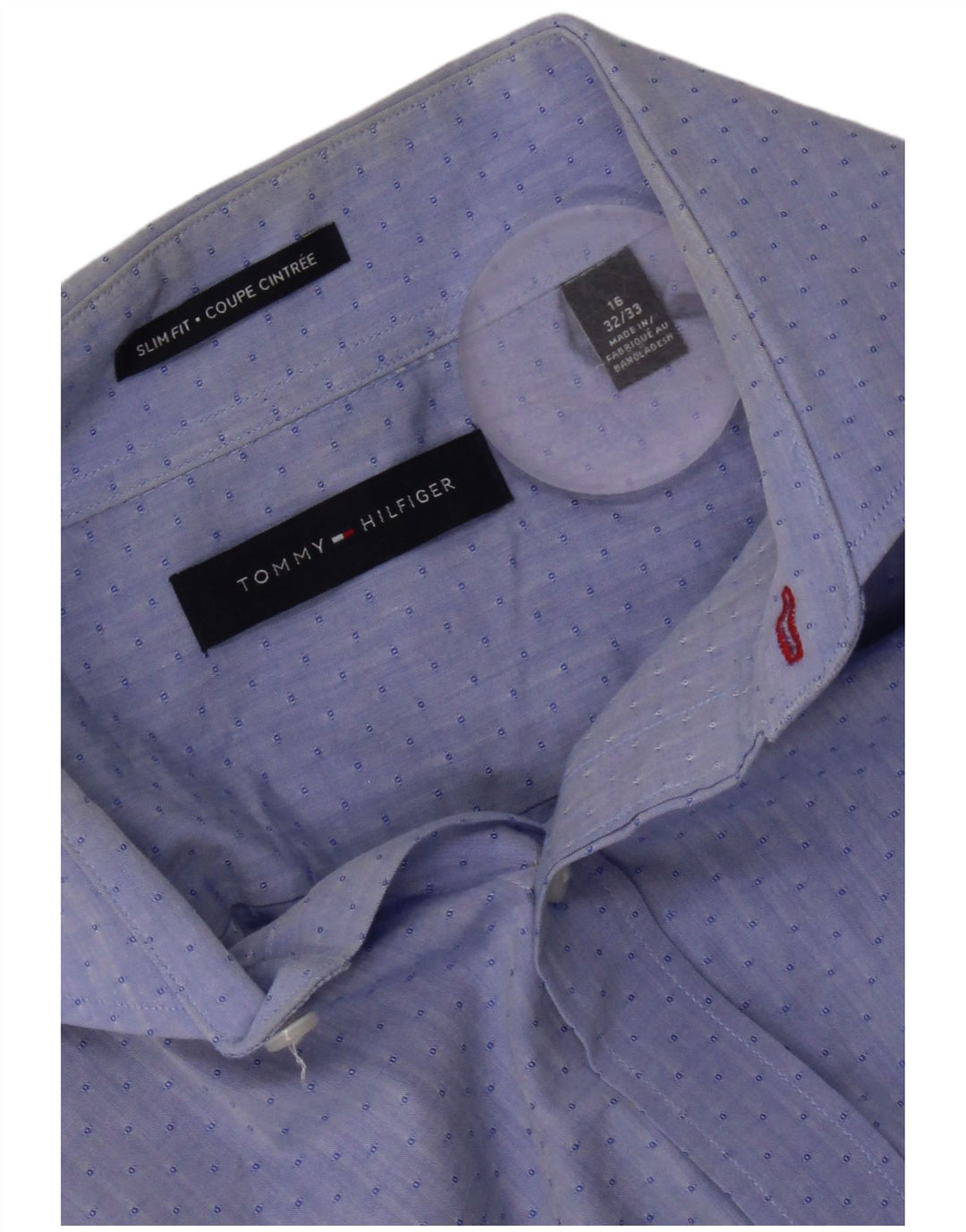 Tommy Hilfiger Herre Slim Fit Skjorte Størrelse 16 Stor Blå Geometrisk