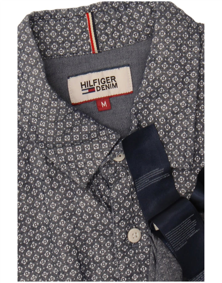 TOMMY HILFIGER Mens Shirt Medium Navy Blue Spotted Cotton