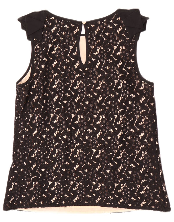 Oasis Dame Ærmeløs Blonde Bluse Top UK 10 Small Black Floral Bomuld