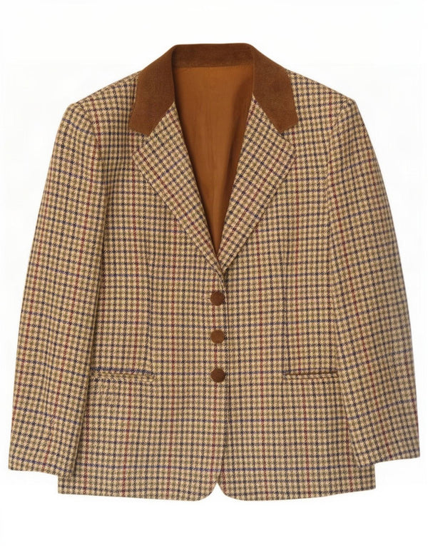Vintage Dame 3-knaps blazerjakke IT 44 Medium Green Houndstooth Uld