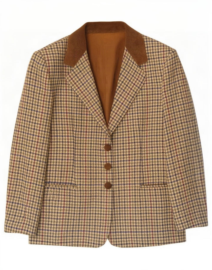Vintage Dame 3-knaps blazerjakke IT 44 Medium Green Houndstooth Uld