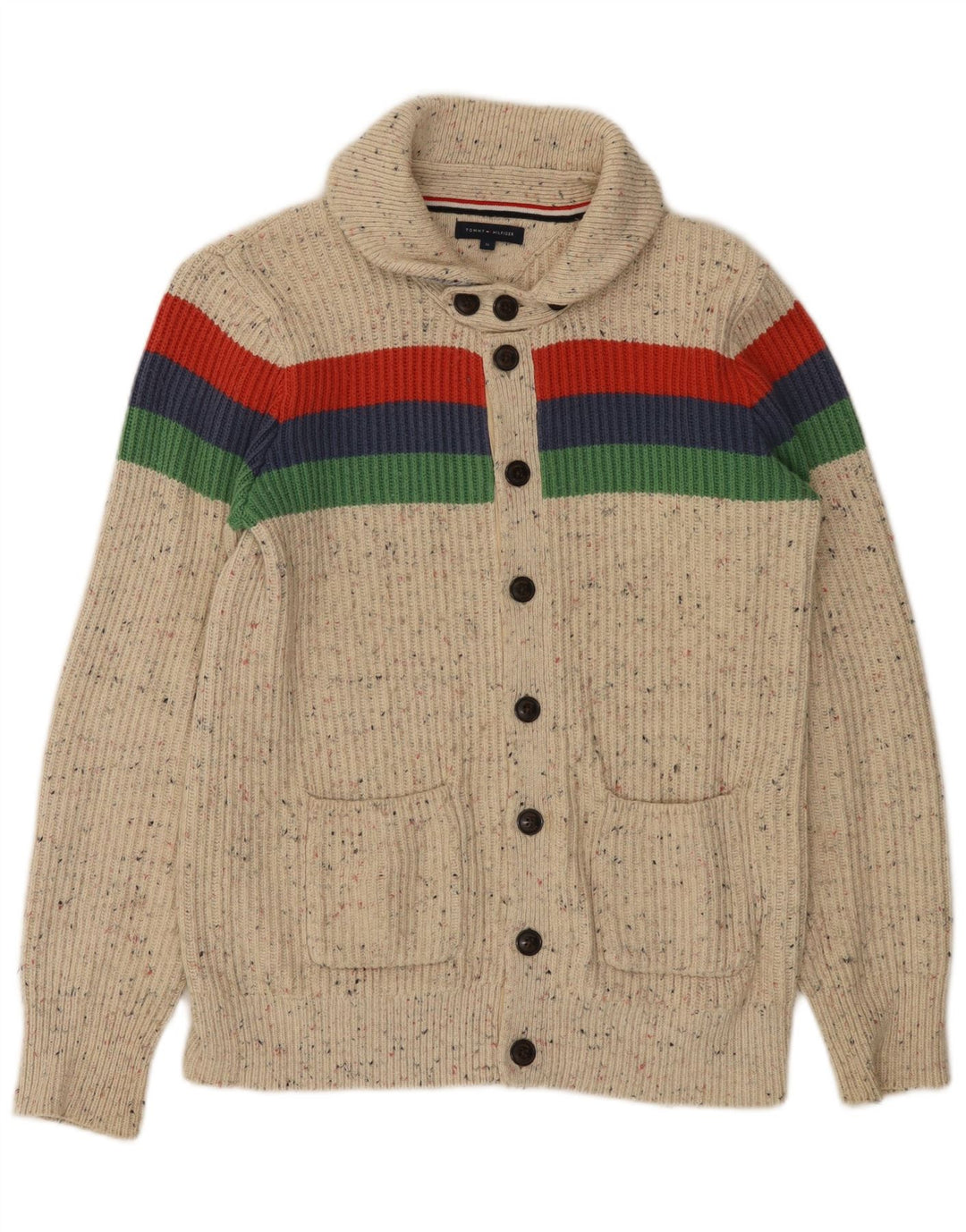 TOMMY HILFIGER Drenge cardigan sweater 15-16 år Beige Colourblock Bomuld