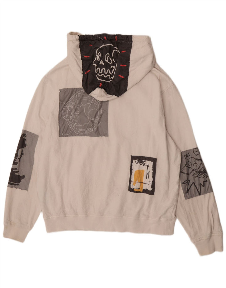 Zara Herre Grafisk Loose Fit Hoodie Jumper Medium White