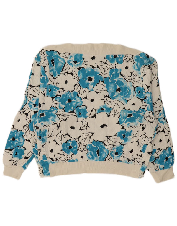 VINTAGE Womens Boat Neck Jumper Sweater UK 14 Medium White Floral