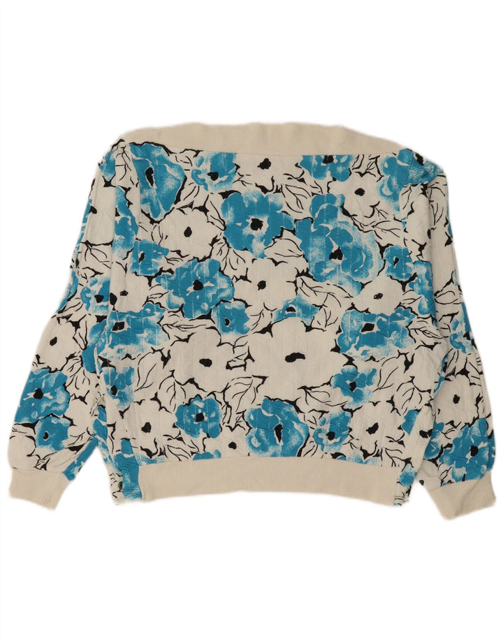 VINTAGE Dame Boat Neck Jumper Sweater UK 14 Medium White Floral