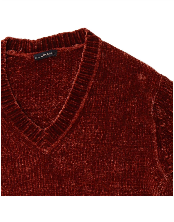 Zara Dame Oversized V-hals sweater UK 10 Lille brun polyester