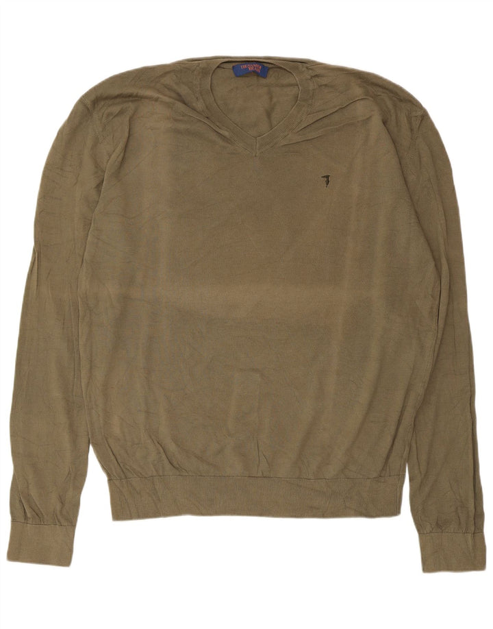 Trussardi Jeans Herre V-hals sweater Stor Khaki