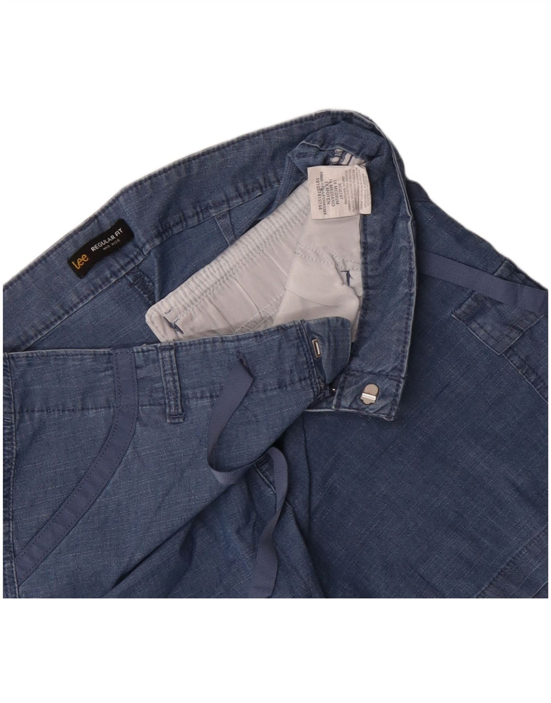 LEE Dame Regular Fit Mid Rise Cargo Shorts US 14 XL W36 Blå Bomuld