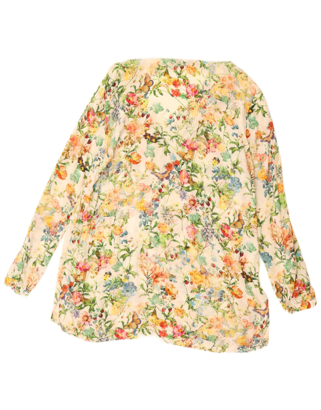 ZARA Langærmet langærmet blusetop til kvinder til kvinder UK 16 Large Off White Floral