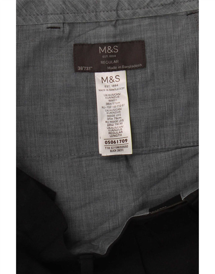 Marks & Spencer Herre Regular Suit Bukser W38 L31 Sort Polyester