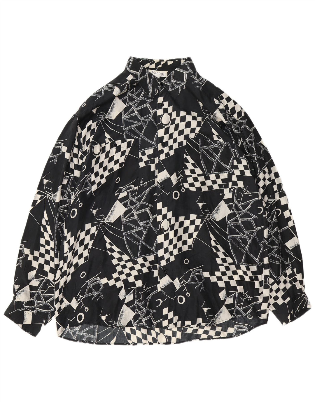 VINTAGE Herreskjorte XL Sort Geometrisk Silke