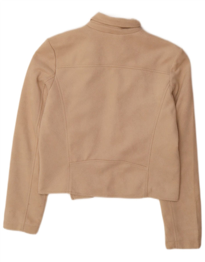 GUESS Womens Crop Bomber Jacket UK 10 Small Beige Polyester