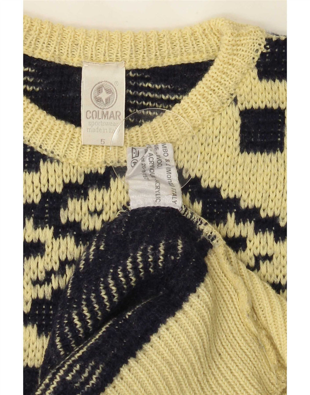 Colmar Herre Crew Neck Jumper Sweater Medium Gul Geometrisk Uld