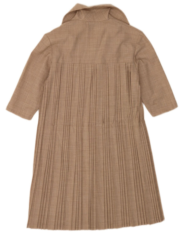 Vintage skjortekjole til kvinder med 3/4 ærmer UK 14 Large Beige