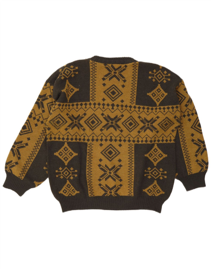 Island Herre Crew Neck Jumper Sweater Large Khaki Fair Isle