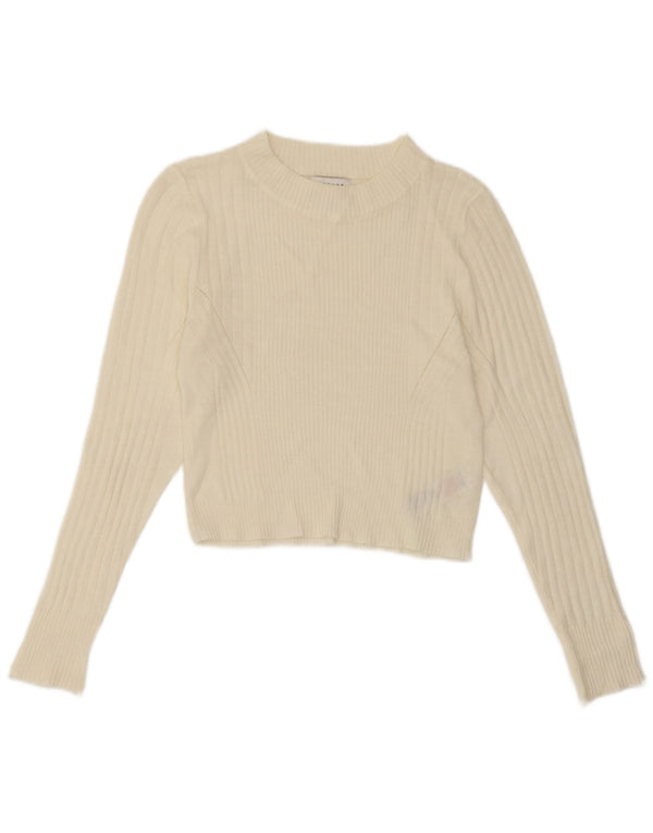 Topshop Dame Crop Crew Neck Jumper Sweater UK 14 Large White Acryl