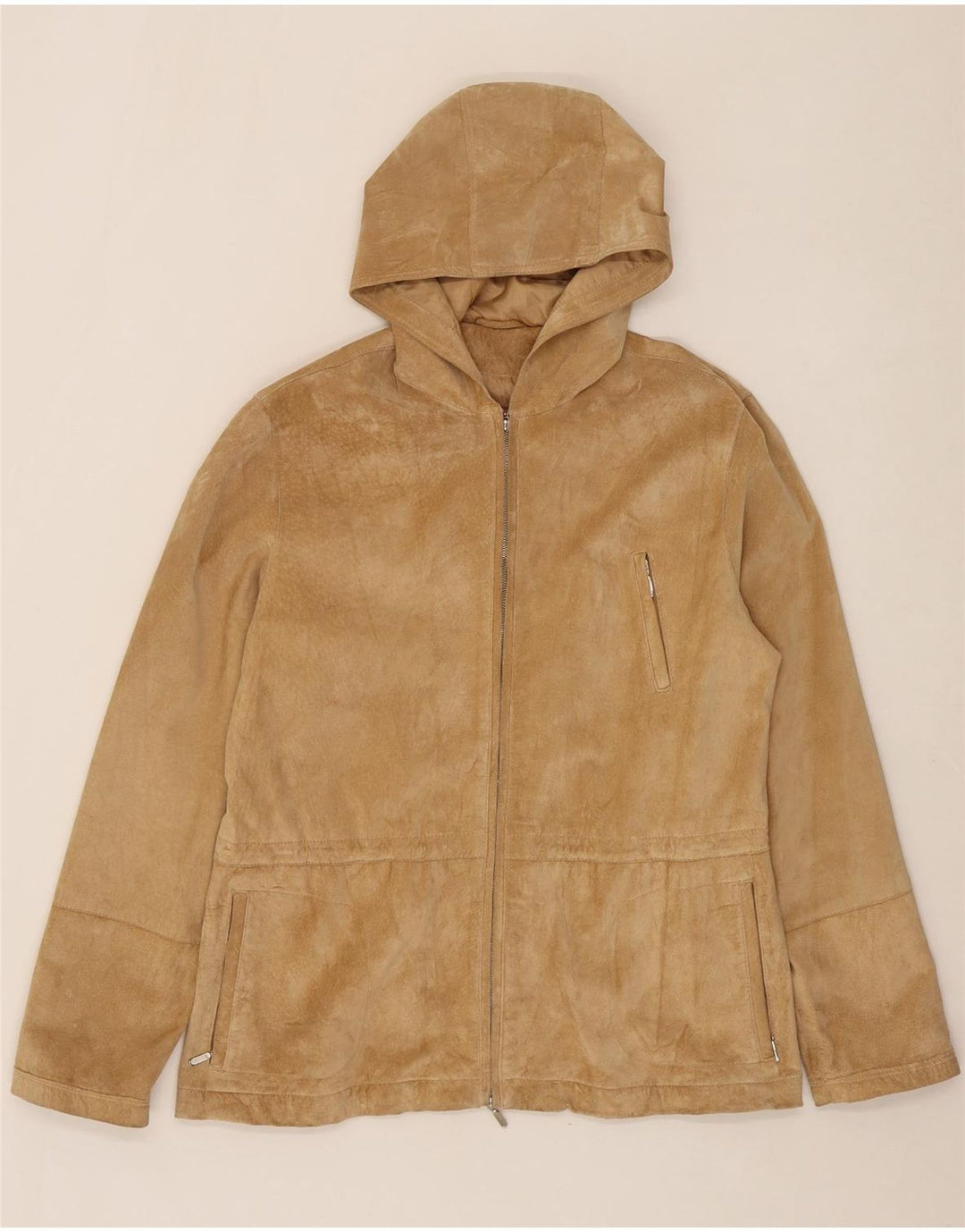 LA PELLE Womens Hooded Suede Jacket IT 48 XL Beige Leather Vintage La Pelle and Second-Hand La Pelle from Messina Hembry 
