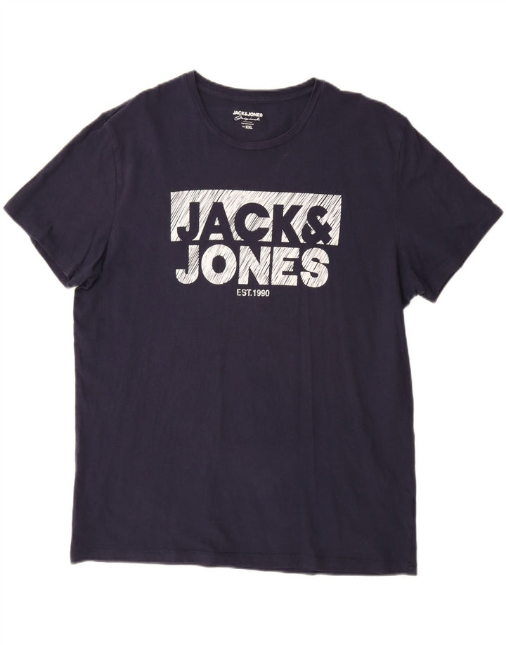 JACK & JONES Herre grafisk T-shirt top 2XL marineblå bomuld