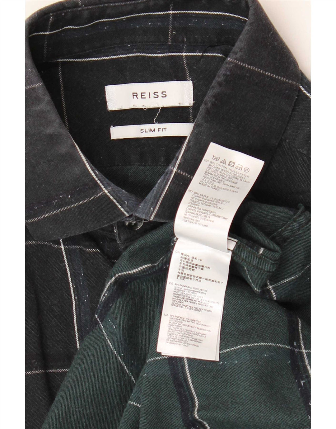 Reiss Herre Slim Fit Flanellskjorte Medium Sort Ternet Bomuld