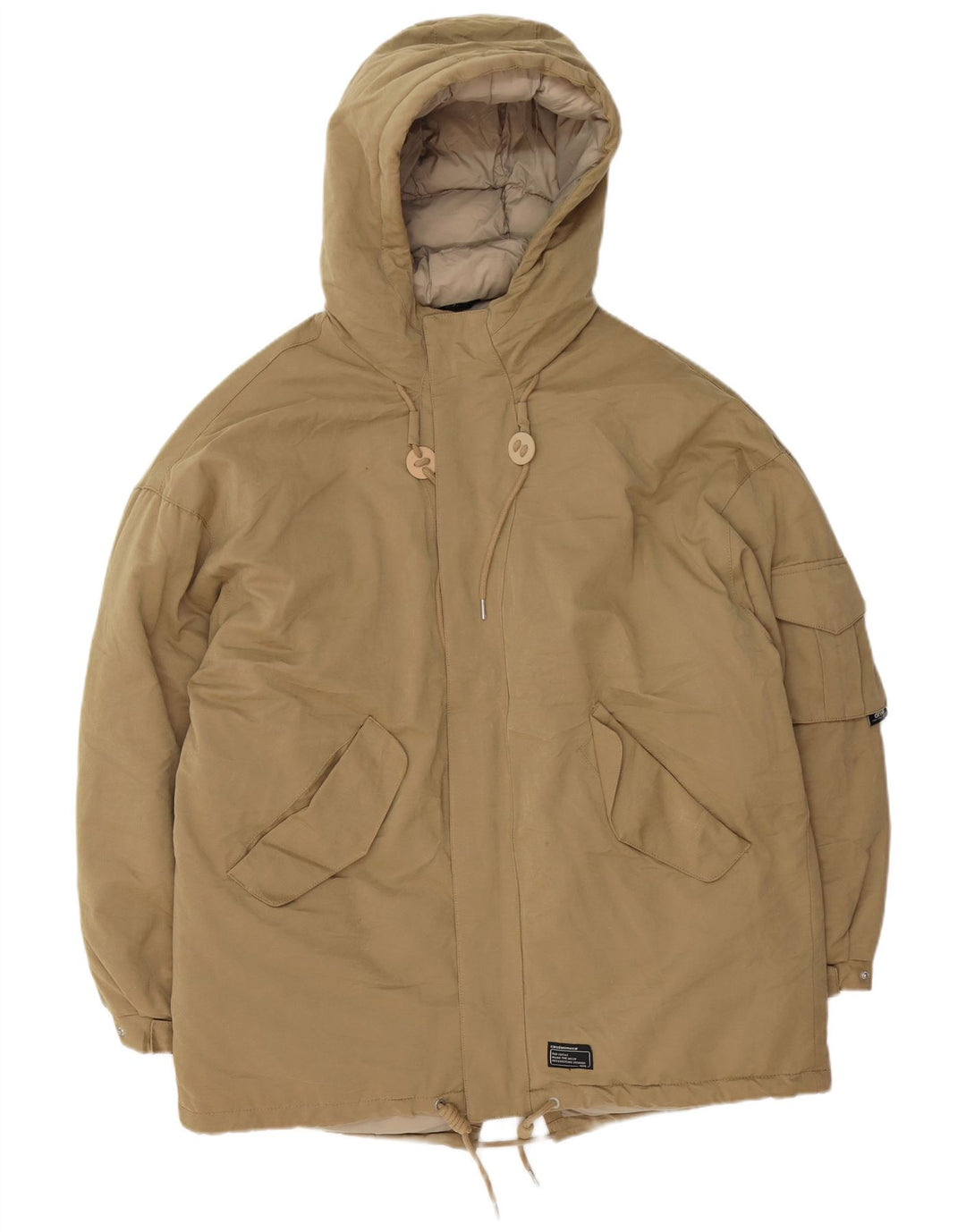 Zara Herre Hooded Loose Fit Polstret Jakke UK 38 Medium Beige Polyester