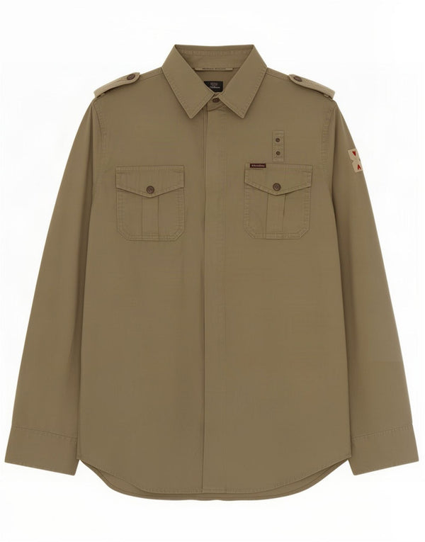 Marlboro Classics Herre Military Shirt Large Khaki Cotton