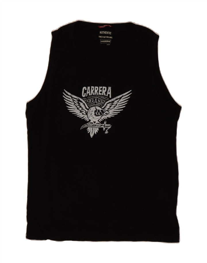 CARRERA Mens Graphic Vest Top 2XL Black Cotton Vintage Carrera and Second-Hand Carrera from Messina Hembry 
