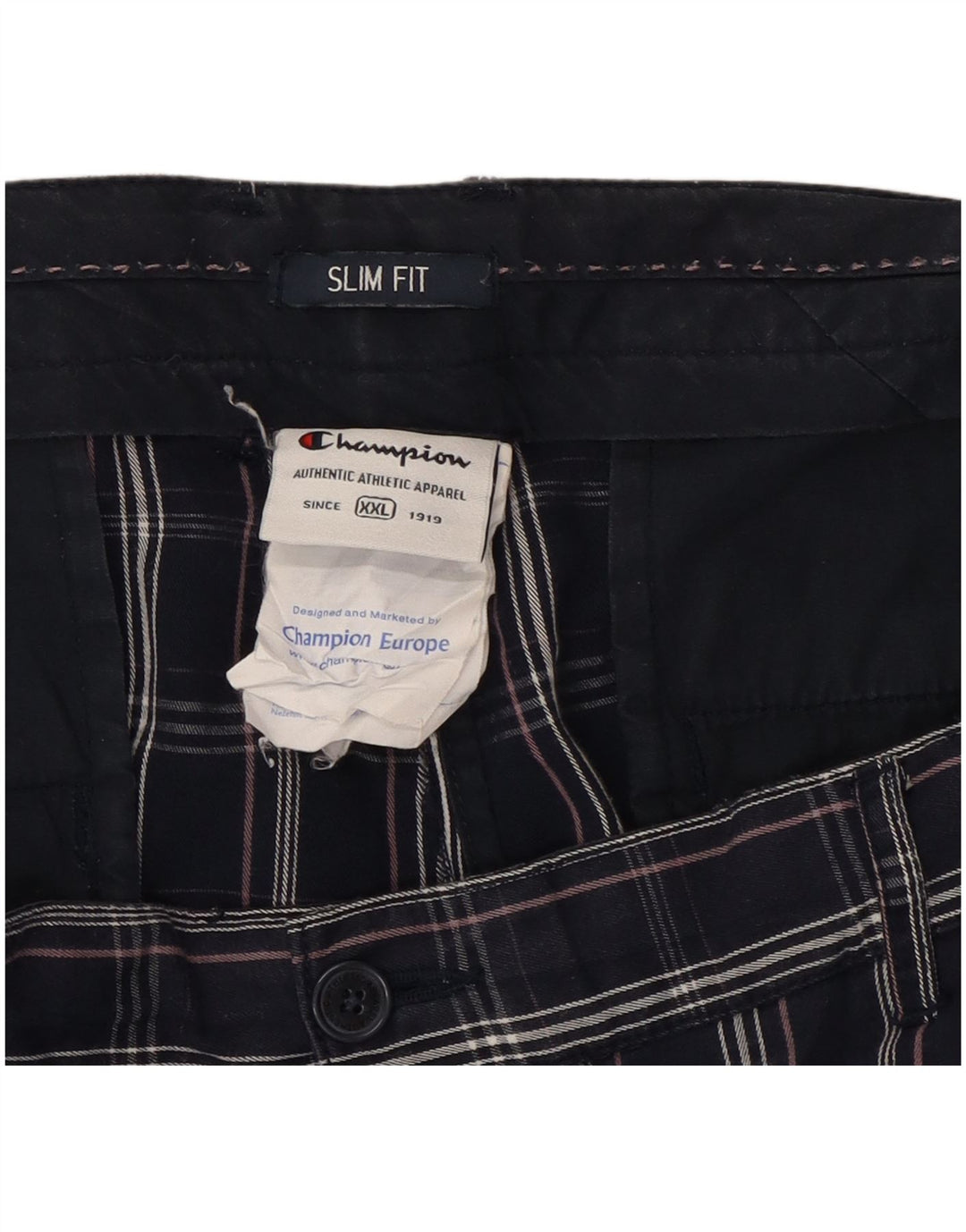 Champion Herre Chino Shorts 2XL W38 Marineblå ternet bomuld