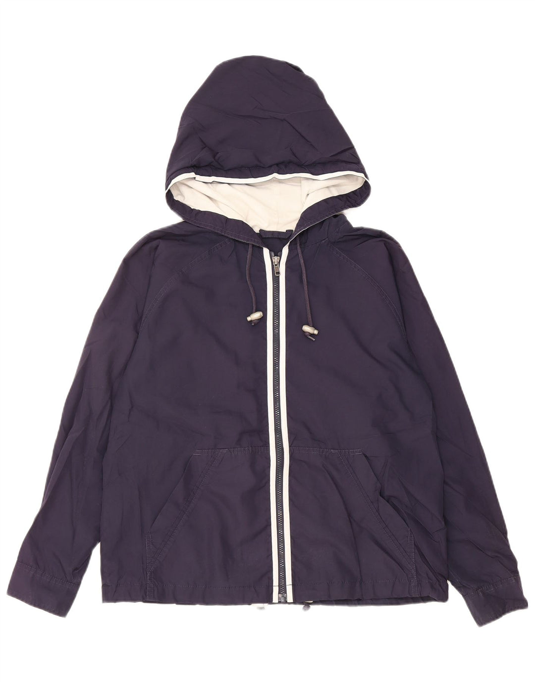 EDDIE BAUER Regnjakke med hætte til kvinder UK 14 Mellem marineblå polyester