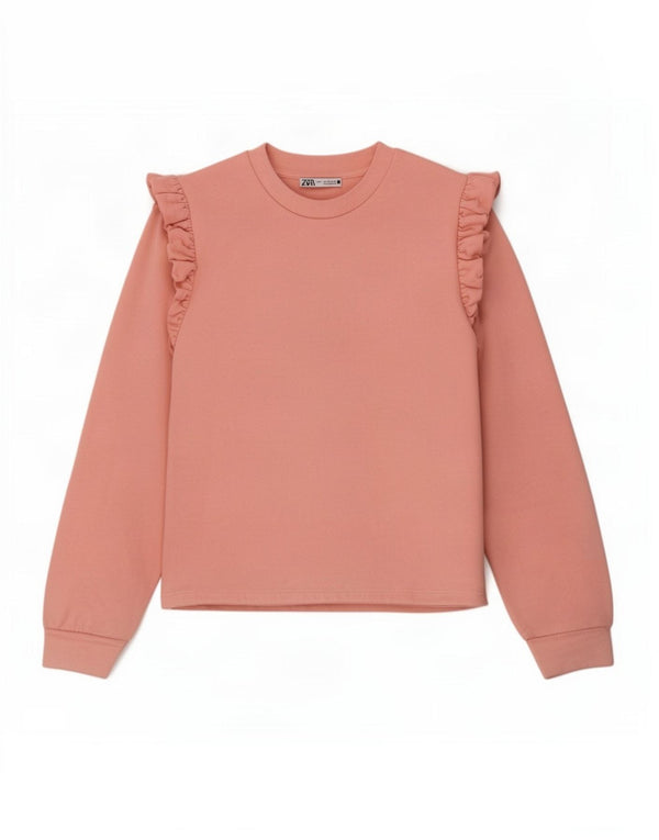 Zara Womens Crop Sweatshirt Jumper UK 10 Small Pink Bomuld