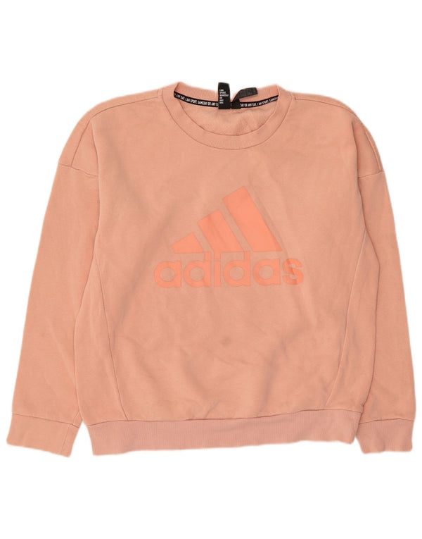 ADIDAS Graphic Sweatshirt Jumper UK 12/14 Medium Pink Bomuld