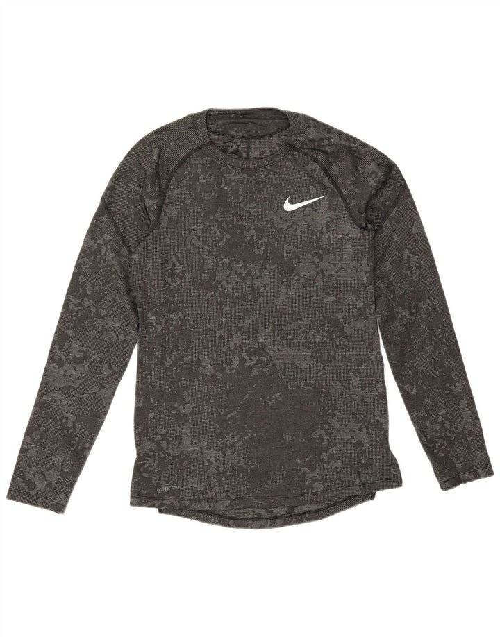 Nike Herre Dri Fit Slim Fit Top Langærmet Lille Grå Camouflage Polyester