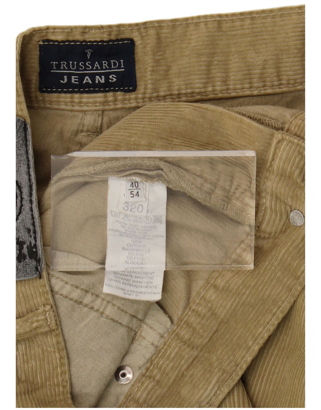 TRUSSARDI Lige fløjlsbukser til mænd IT 54 2XL W40 L32 Khaki Bomuld