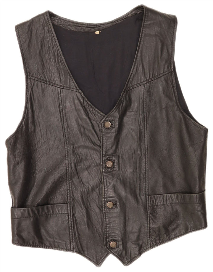 Vintage Herre Læder Gilet Medium Sort