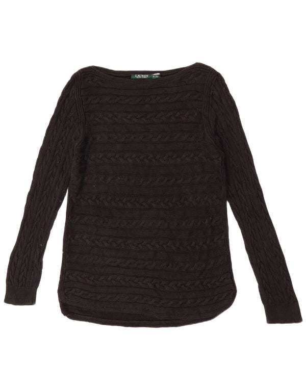 Ralph Lauren Dame Boat Neck Jumper Sweater UK 18 XL Sort Bomuld