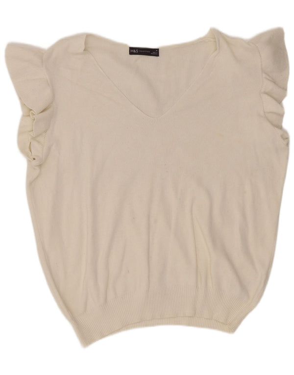 Marks & Spencer Dame ærmeløs bluse Top UK 14 Medium Off White Viscose