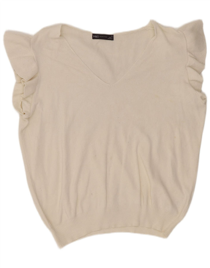 Marks & Spencer Dame ærmeløs bluse Top UK 14 Medium Off White Viscose