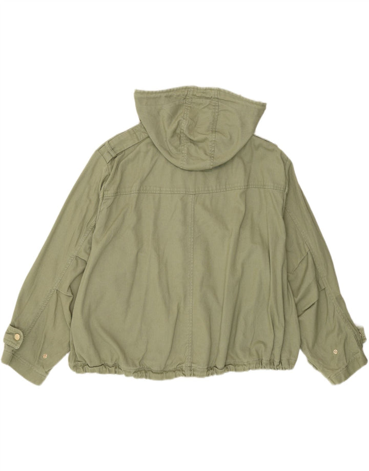 ZARA Oversized Crop Hooded Bomber Jacket til kvinder UK 14 Medium Khaki Bomuld