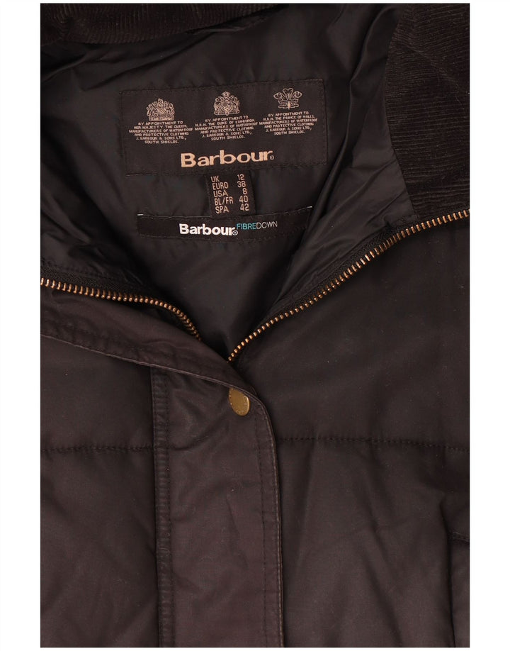Barbour Dame Hætte Polstret Frakke UK 12 Medium Sort