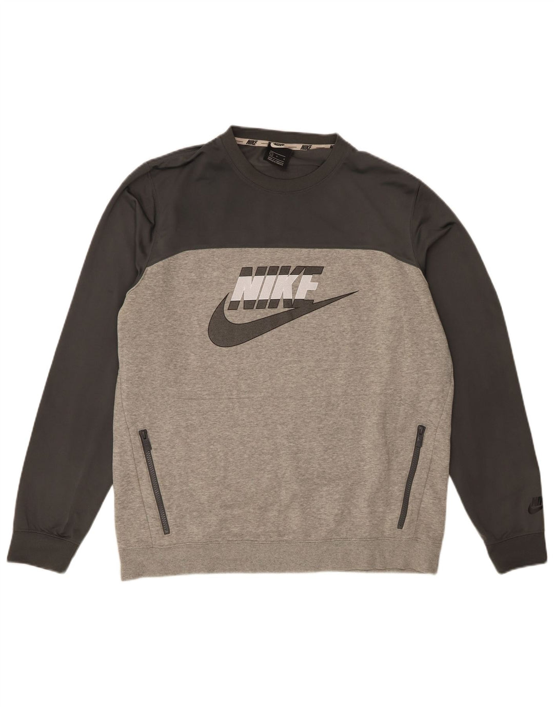 Nike grafisk sweatshirt til mænd, stor grå farveblok bomuld