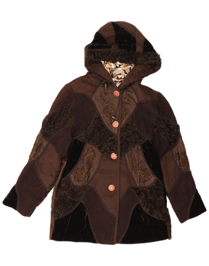 Escalier Dame Hætteoverfrakke UK 14 Medium Brown Patchwork