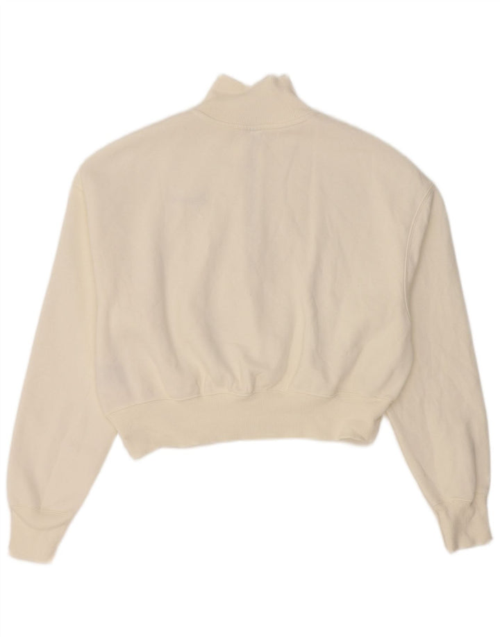 Nike Dame Oversized Crop Zip Neck Sweatshirt Jumper UK 10 Small White